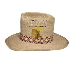 Vintage Stetson Straw Cowboy Hat Size 7 1/8 Mens Western Boho Fedora